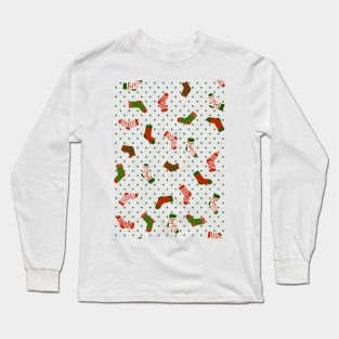 Christmas sock illustration, cute green polka dot holiday pattern 3 Long Sleeve T-Shirt